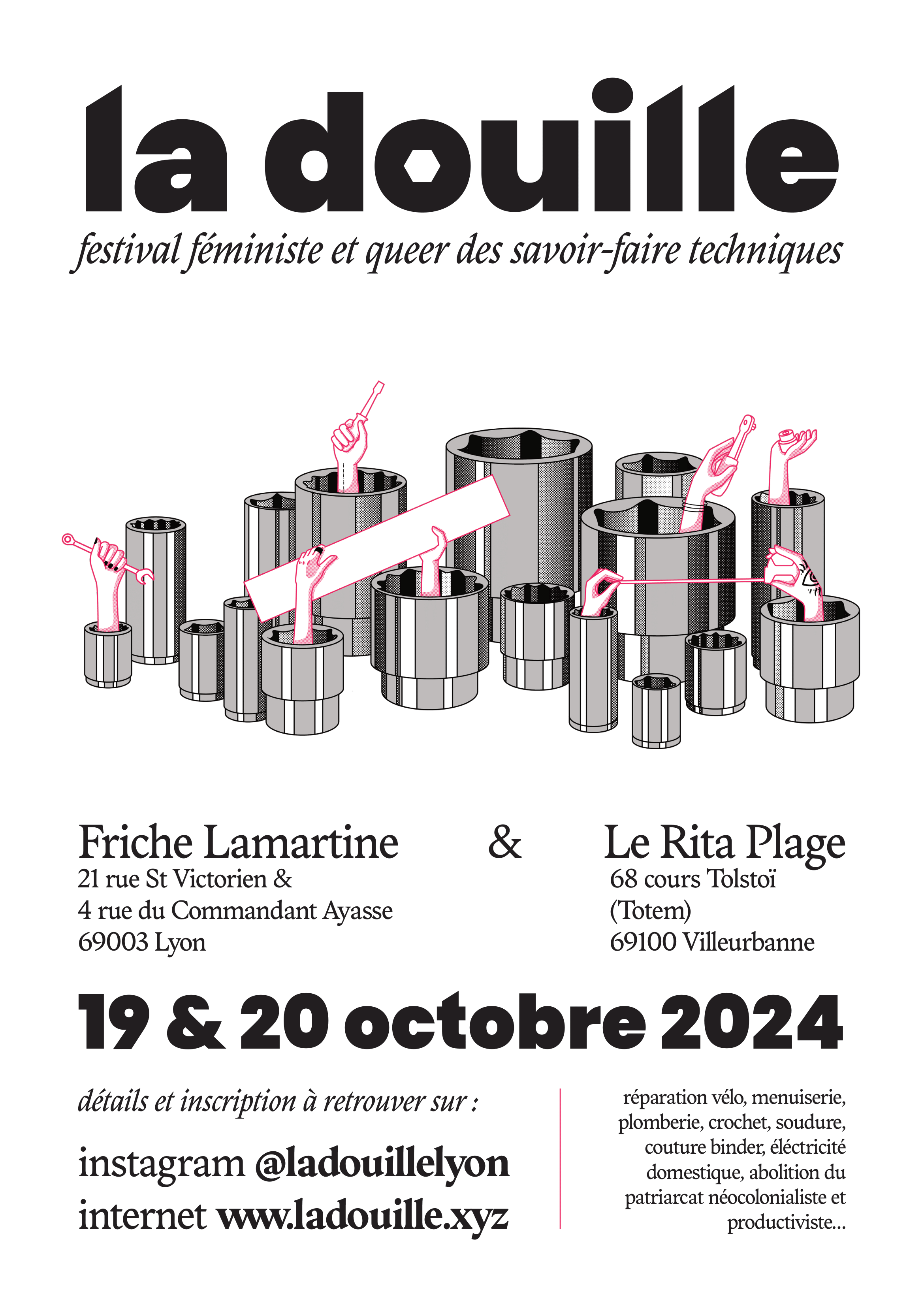 affiche la douille octobre 2024, friche lamartine, le rita plage, lyon, vaux-en-velin